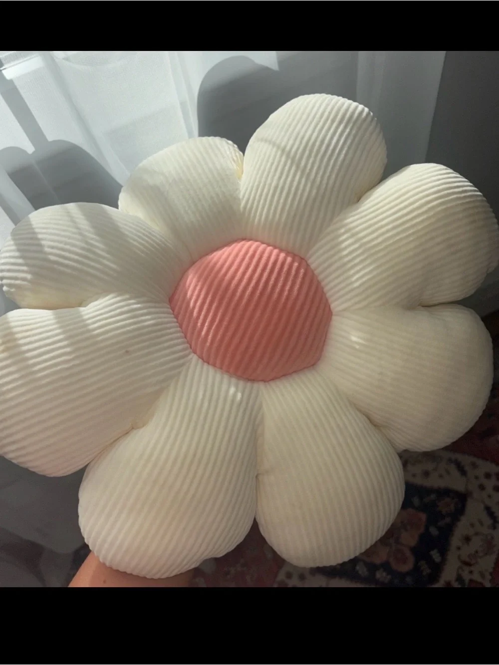 Plush Daisy Pillow - Cream Petals with Pink Center